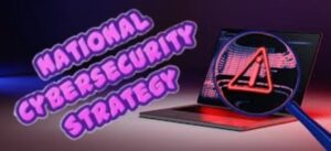 Cybersecurity strategy with a warning sign on a laptop, symbolizing cyber threats