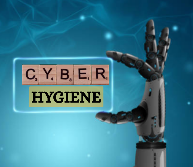 A digital artwork showing a hacker in a red hoodie with a glowing mask on the left and a hand spraying disinfectant toward the word "CYBERSECURITY" spelled out in Scrabble tiles, symbolizing protection against cyber threats.